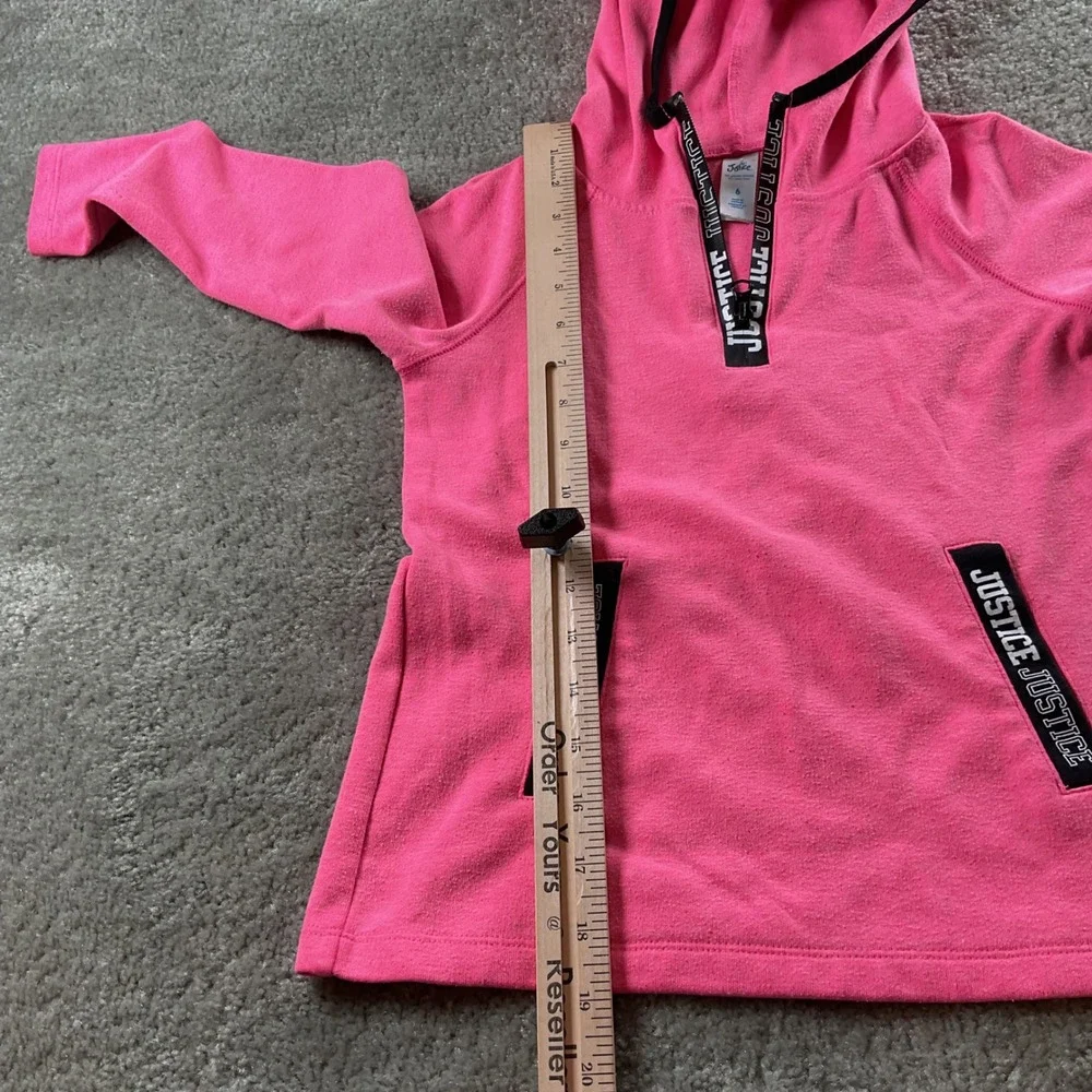 Justice‎ Girl's Pink Fleece Quarter Zip Hoodie Sweatshirt Size 6
